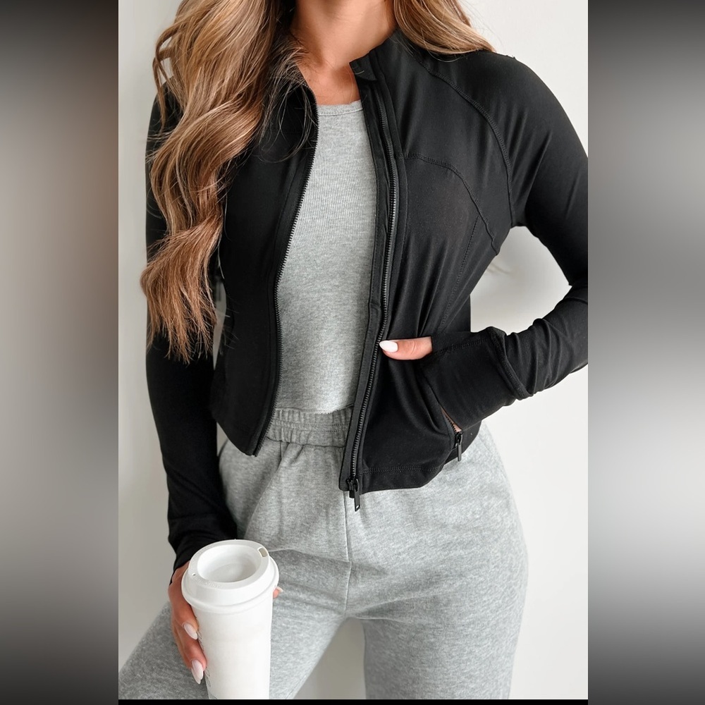 Rae Mode Zip Up Long Sleeve Jacket Black Slightly Cropped Womens Size XL - Picture 2 of 12